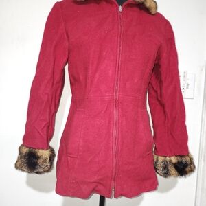 Elegant Red Teddy Jacket with Faux Fur Trim